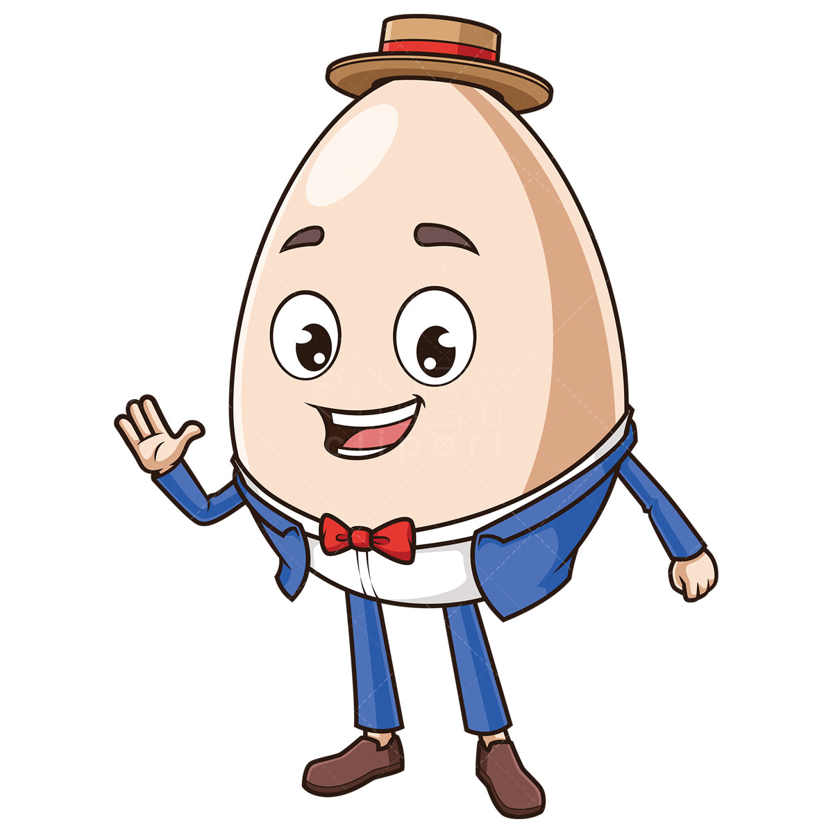 Royalty-free stock vector illustration of a humpty dumpty waving.