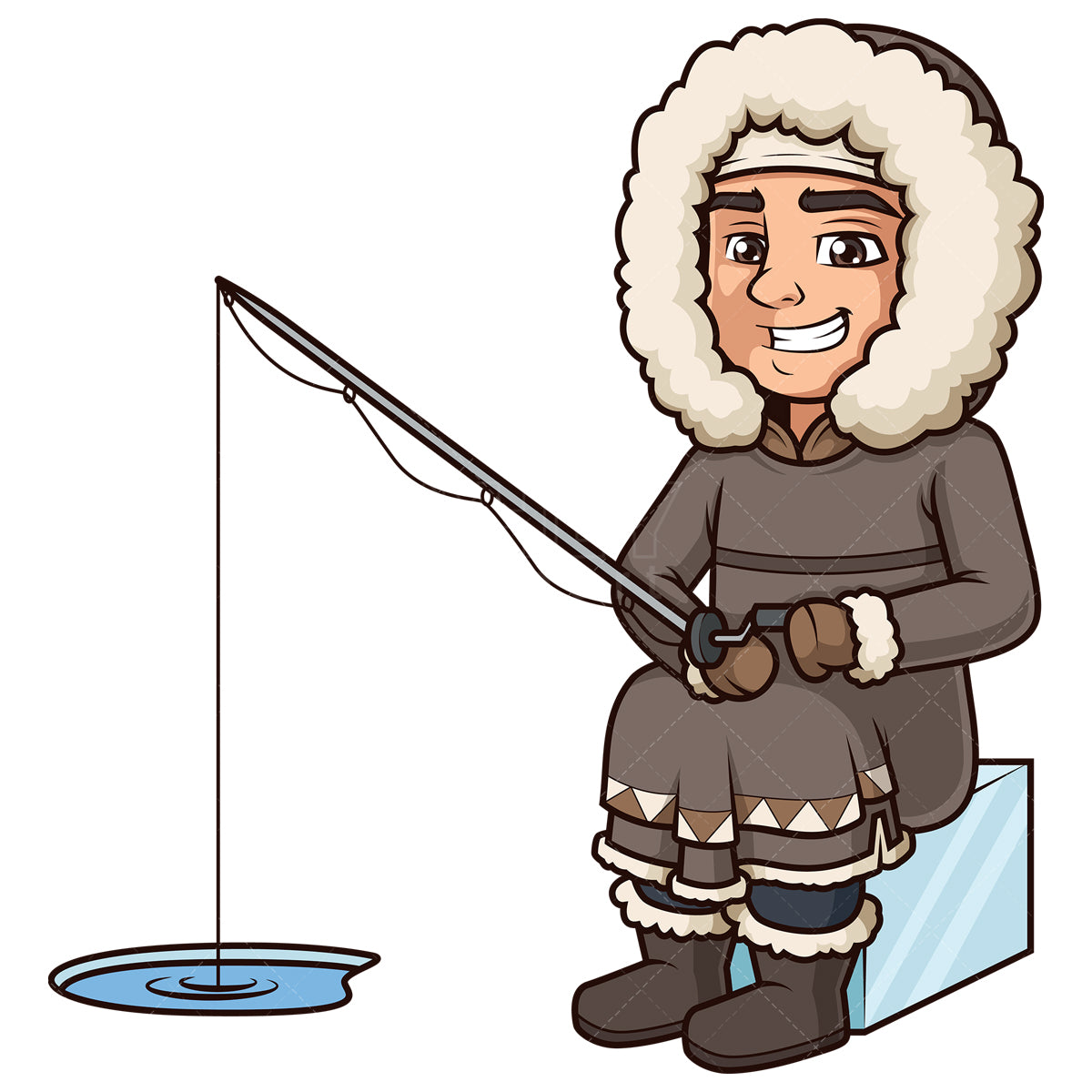 Royalty-free stock vector illustration of a inuit man fishing.