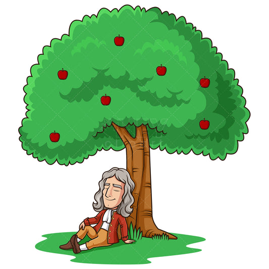 Royalty-free stock vector illustration of isaac newton under apple tree.