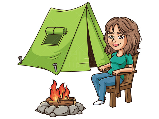 Royalty-free stock vector illustration of a latin woman camping.