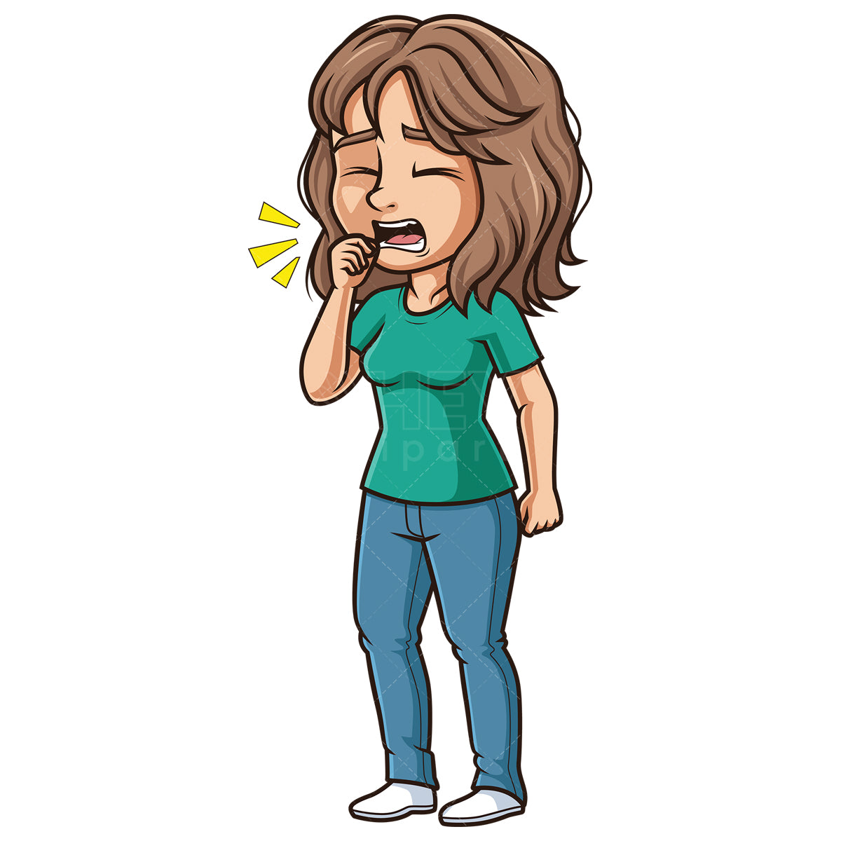 Royalty-free stock vector illustration of a latin woman coughing.