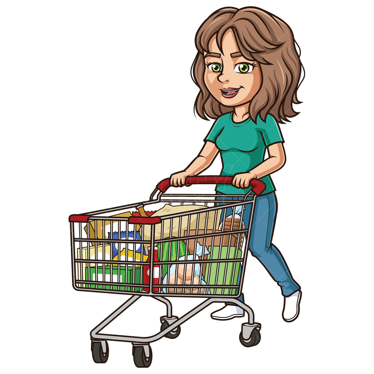 Royalty-free stock vector illustration of a latin woman shopping cart.