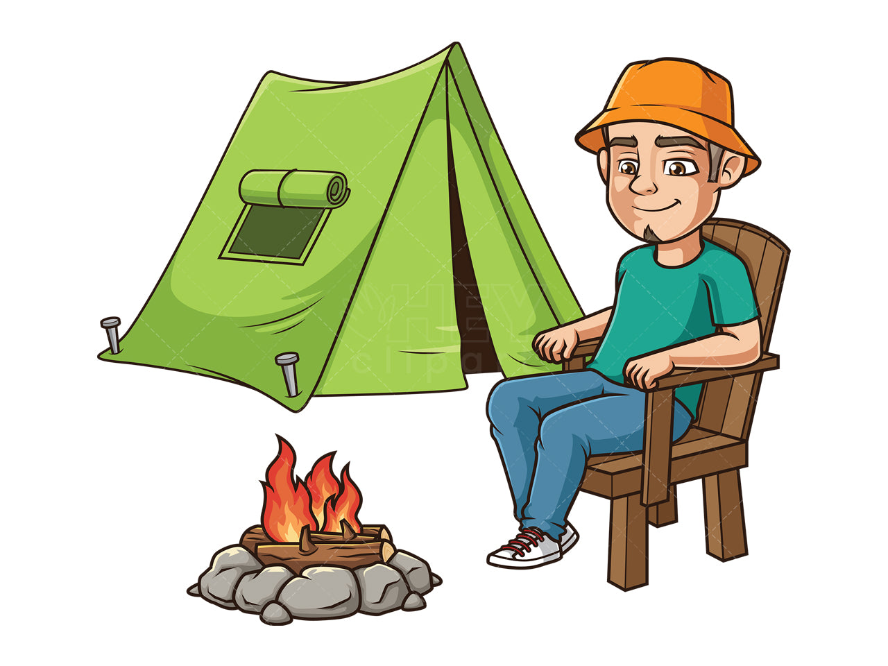 Royalty-free stock vector illustration of a latino man camping.