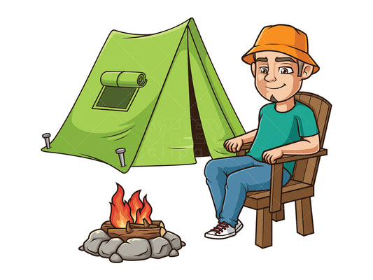 Royalty-free stock vector illustration of a latino man camping.