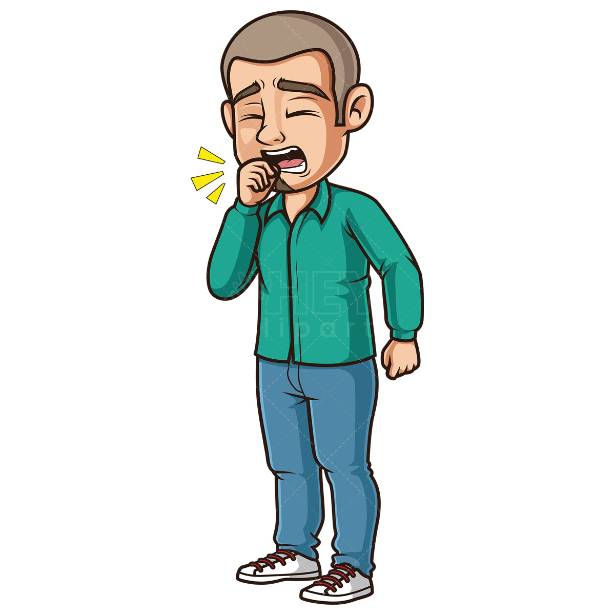 Royalty-free stock vector illustration of a latino man coughing.