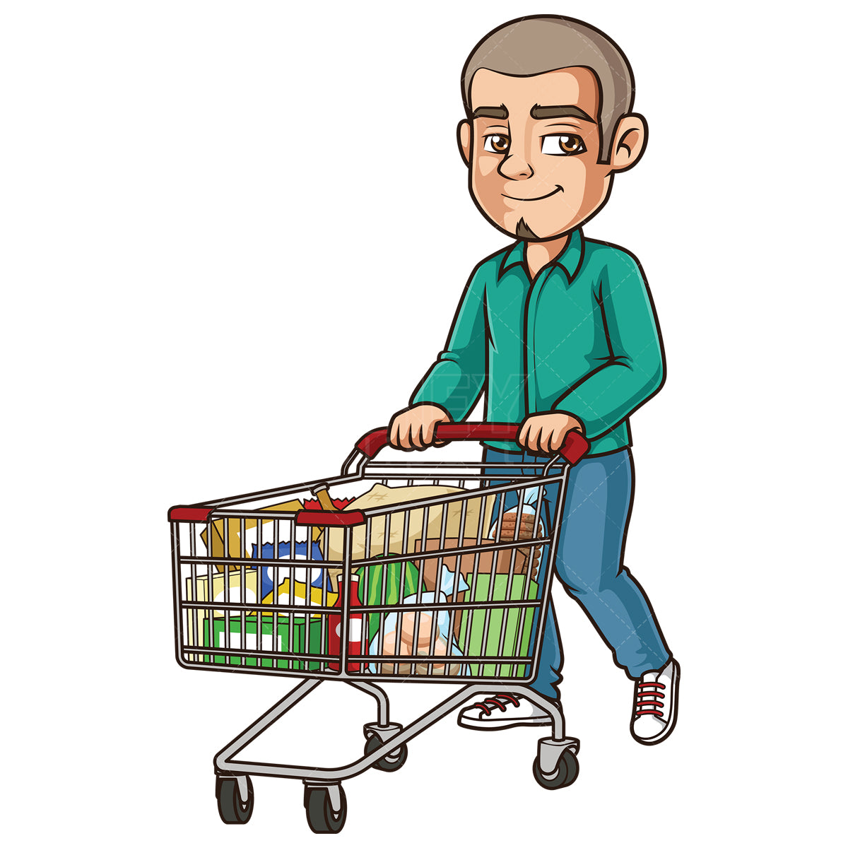 Royalty-free stock vector illustration of a latino man shopping cart.