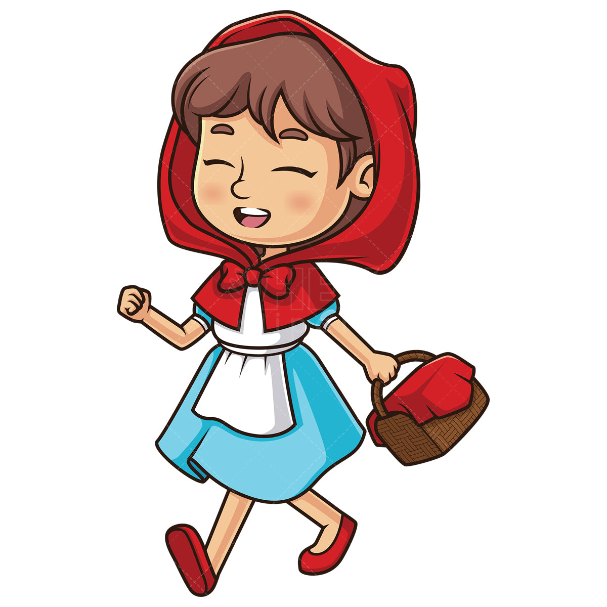 Royalty-free stock vector illustration of little red riding hood walking happily.