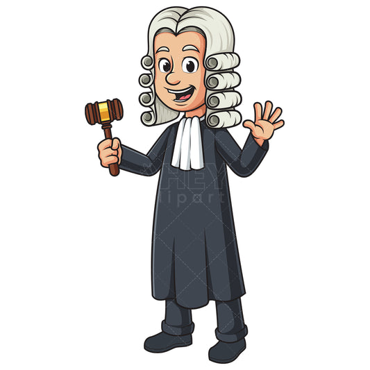 Royalty-free stock vector illustration of a male judge waving.