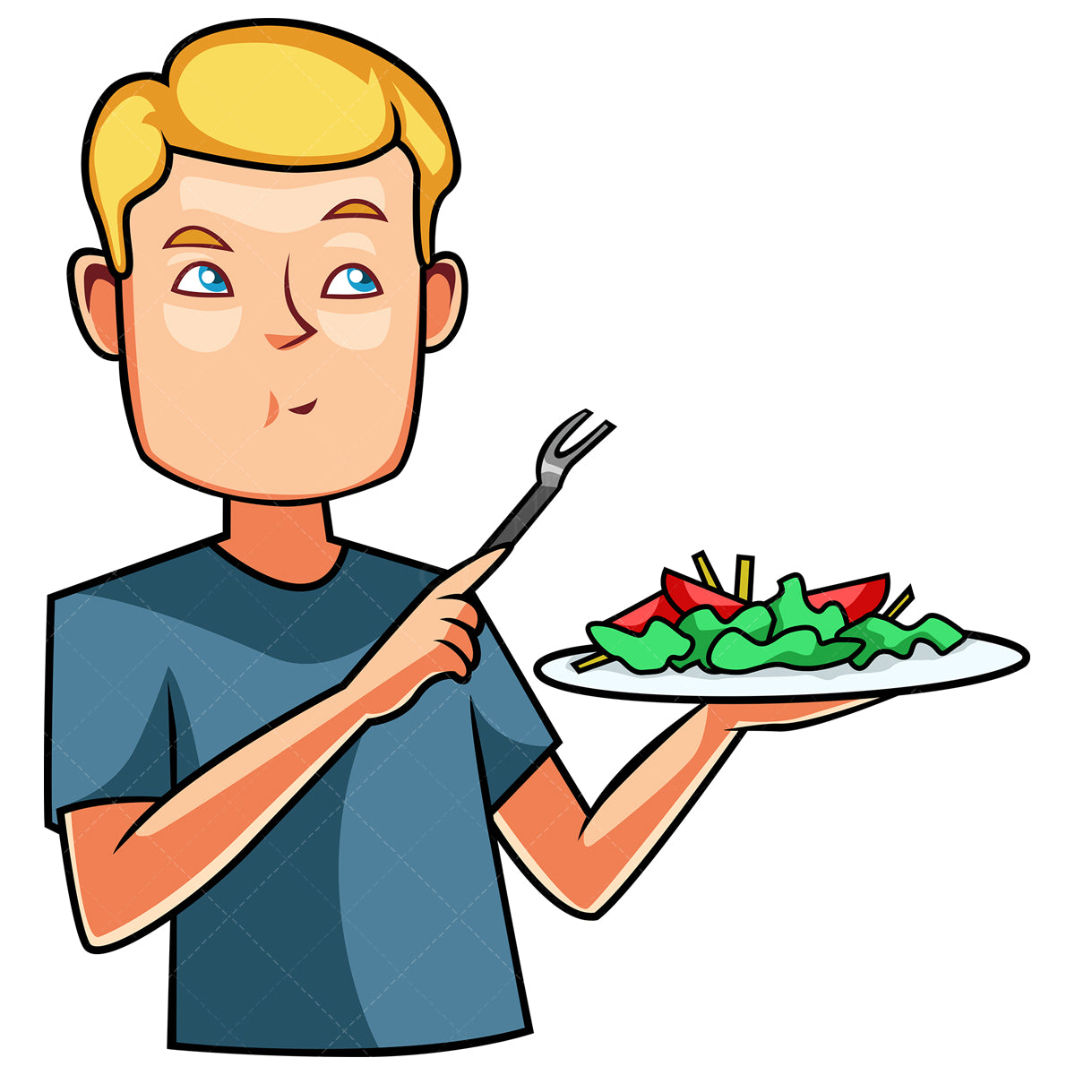 Royalty-free stock vector illustration of a man eating salad.