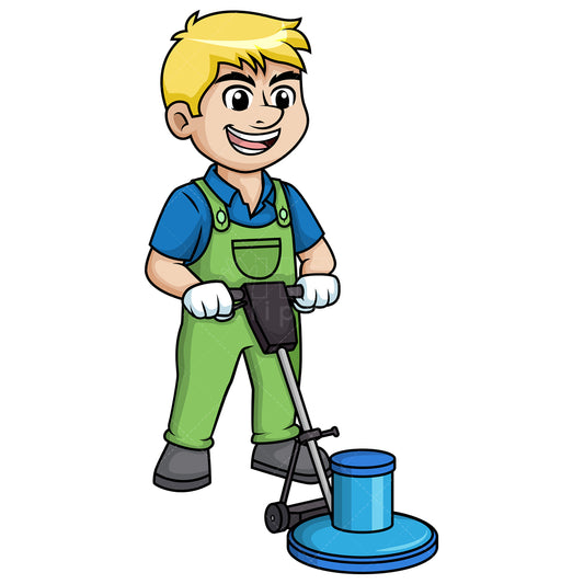 Royalty-free stock vector illustration of a man using floor polisher.