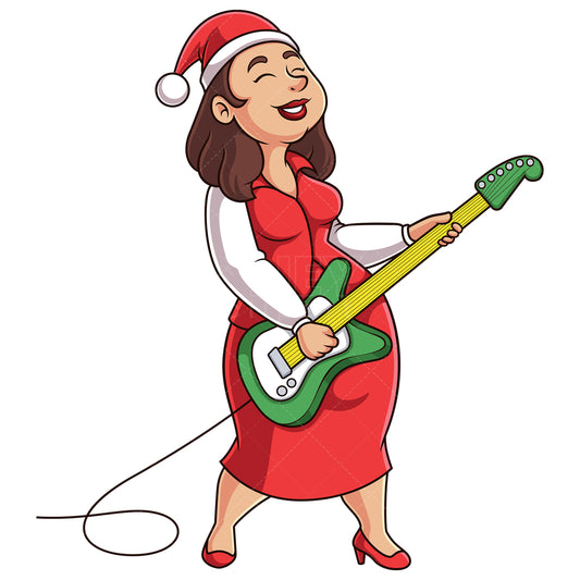 Royalty-free stock vector illustration of a mrs santa claus rocking guitar.