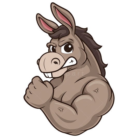 Royalty-free stock vector illustration of a muscular donkey mascot.