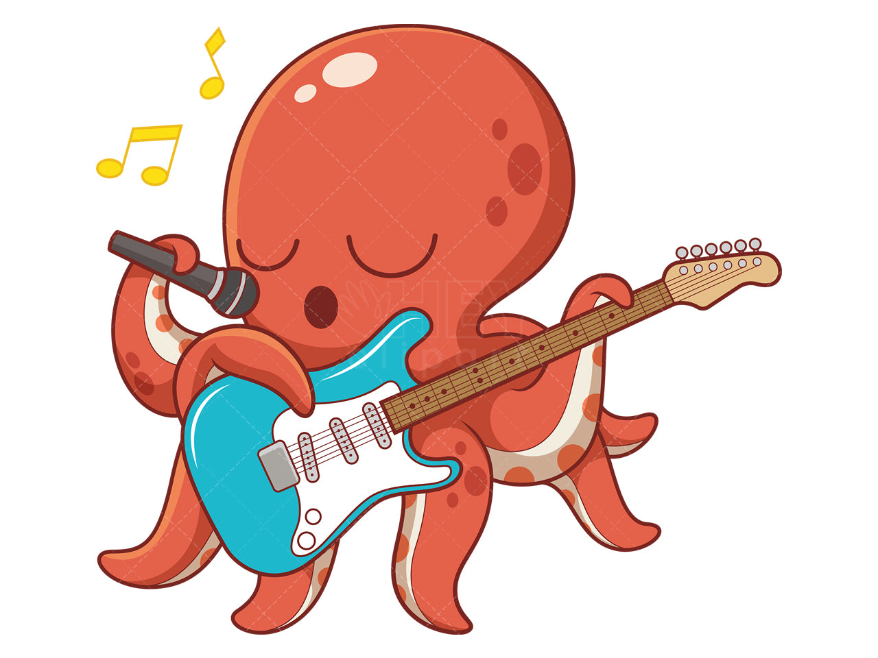 Royalty-free stock vector illustration of a musician octopus playing guitar.