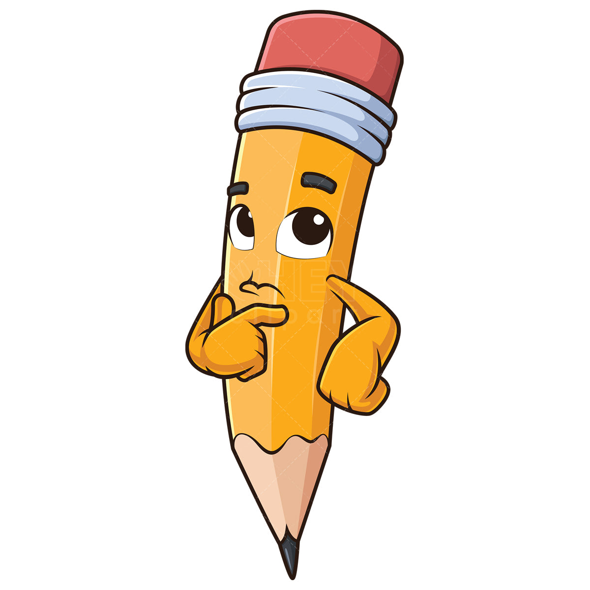 Royalty-free stock vector illustration of a pencil mascot thinking.