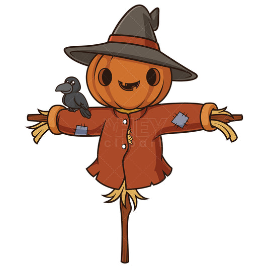 Royalty-free stock vector illustration of a scarecrow with pumkin head.