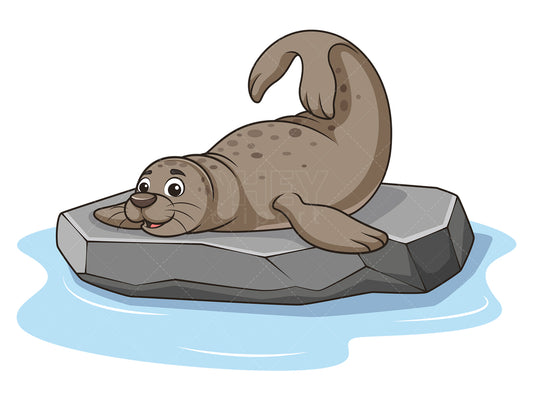 Royalty-free stock vector illustration of a sea lion on rock.