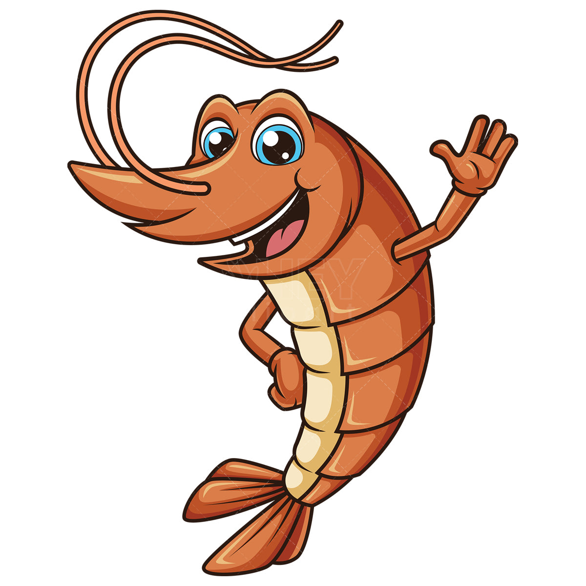 Royalty-free stock vector illustration of a shrimp waving.