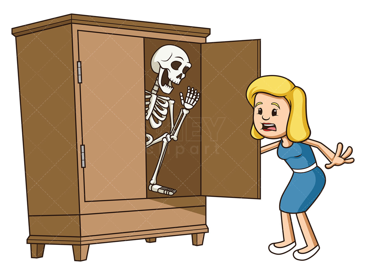 Royalty-free stock vector illustration of a skeleton in the closet.