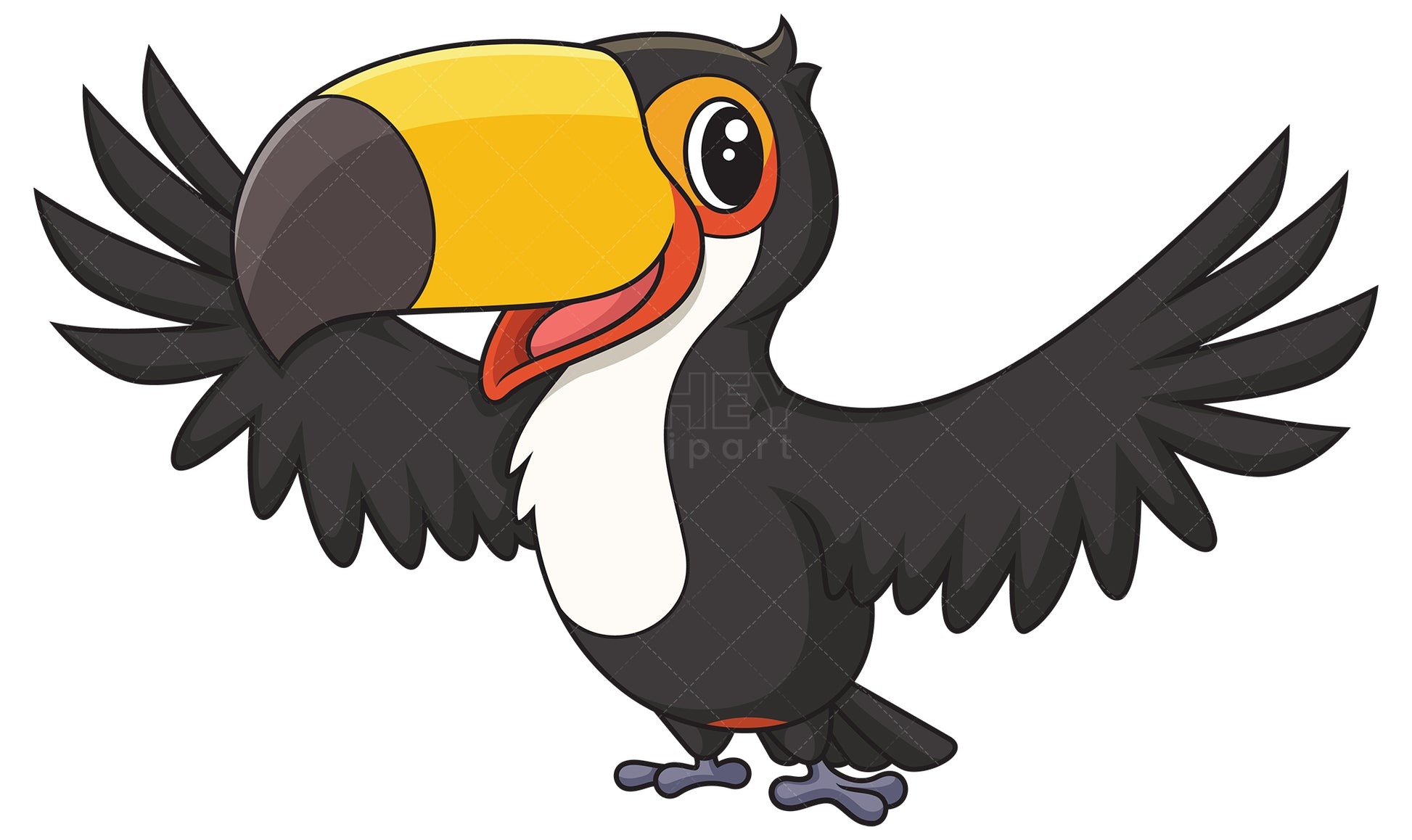 Royalty-free stock vector illustration of a toucan bird with wings extended.