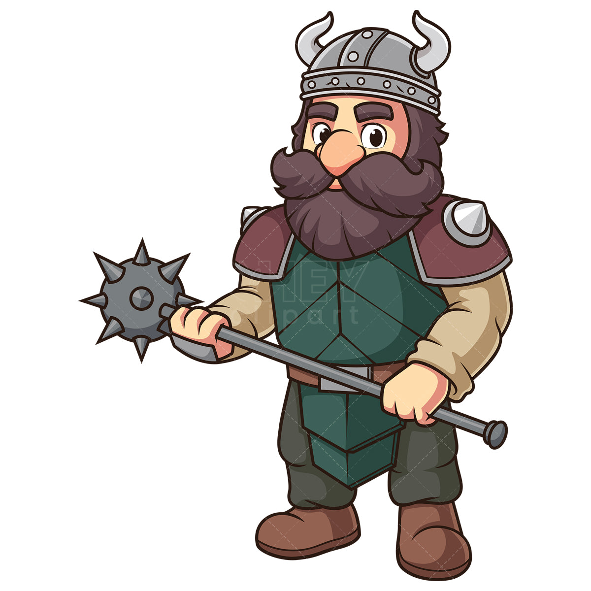 Royalty-free stock vector illustration of a warrior dwarf holding mace.