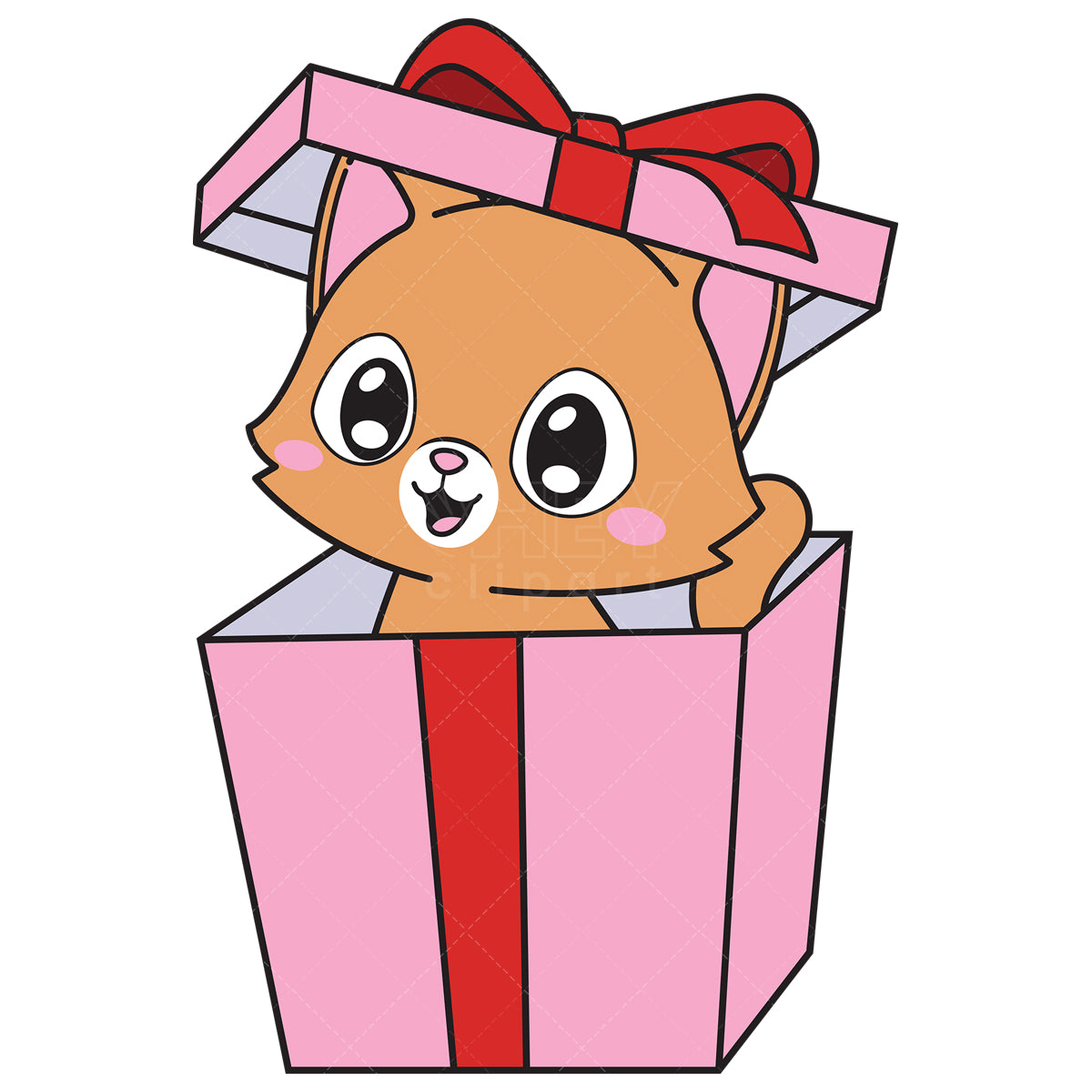 Royalty-free vector illustration of a funny cat coming out of birthday present.