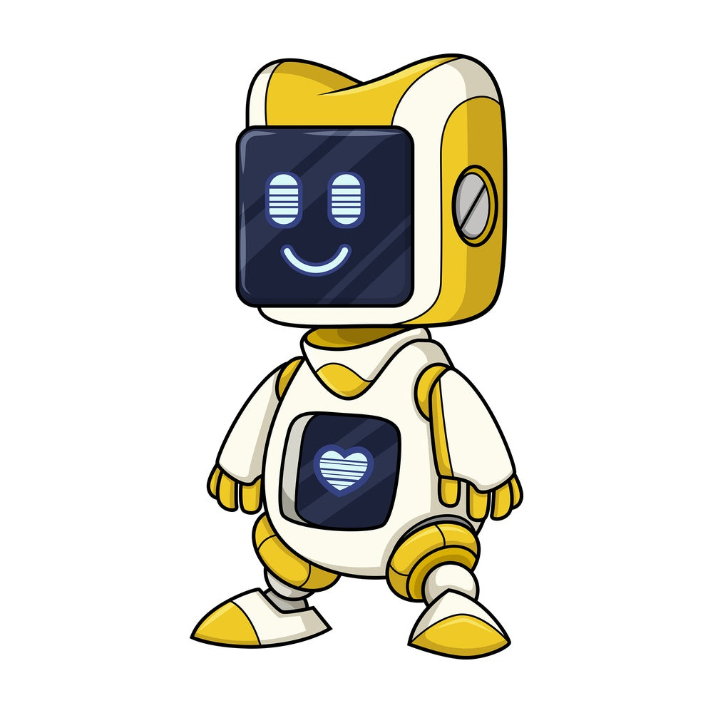 Yellow robot with heart. PNG - JPG and vector EPS (infinitely scalable).