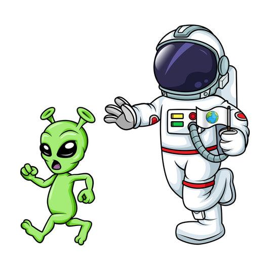 Astronaut chasing alien. PNG - JPG and vector EPS (infinitely scalable).