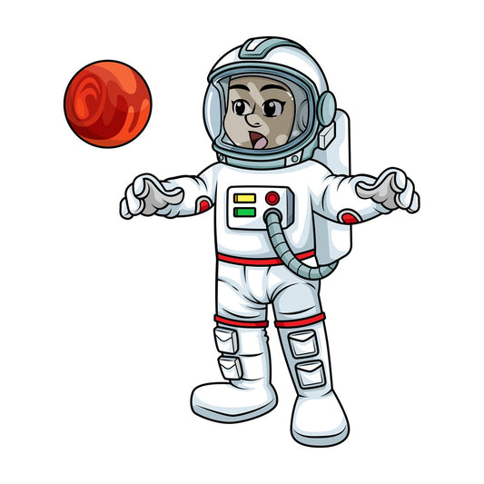 Astronaut examining alien object. PNG - JPG and vector EPS (infinitely scalable).