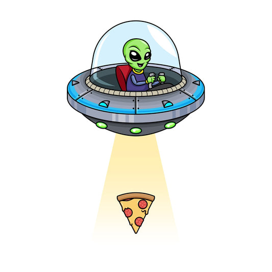 Alien kidnapping pizza slice. PNG - JPG and vector EPS (infinitely scalable).