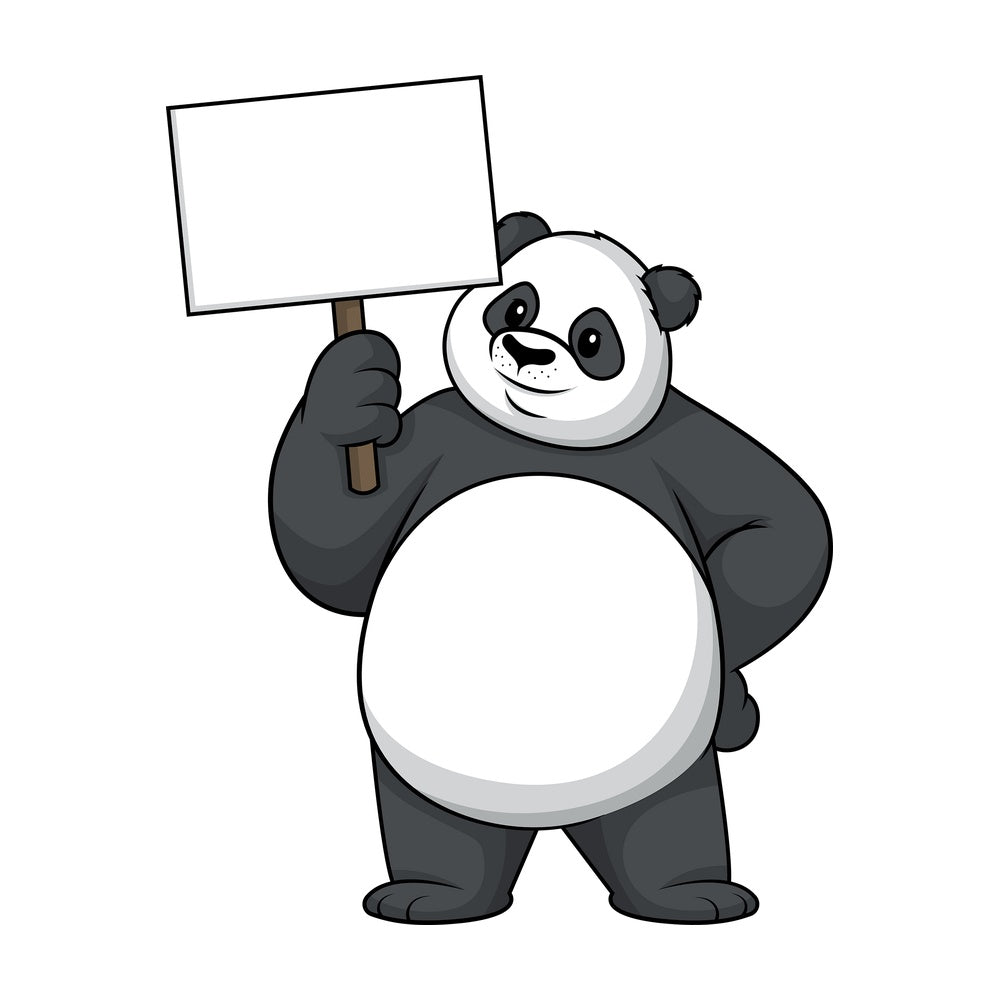 Panda holding empty sign. PNG - JPG and vector EPS (infinitely scalable).