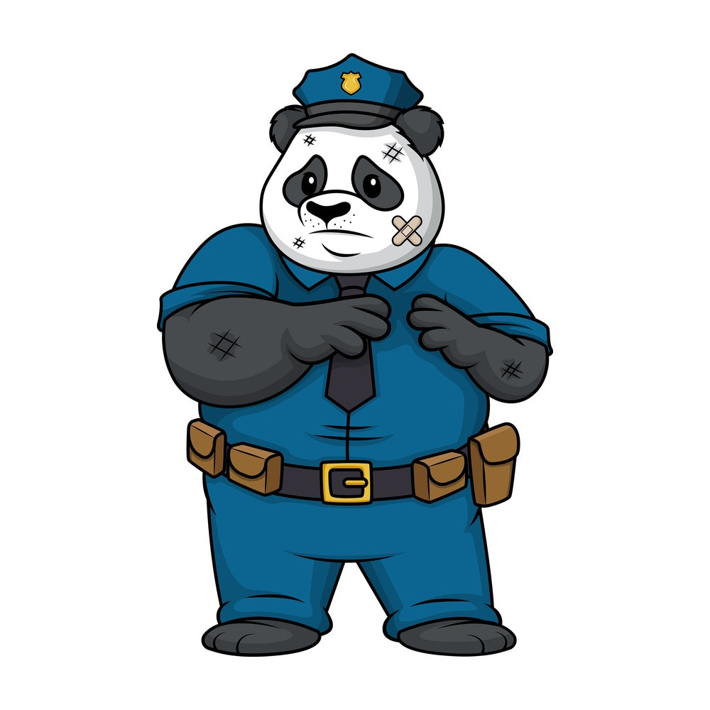 Panda policeman beaten up. PNG - JPG and vector EPS (infinitely scalable).