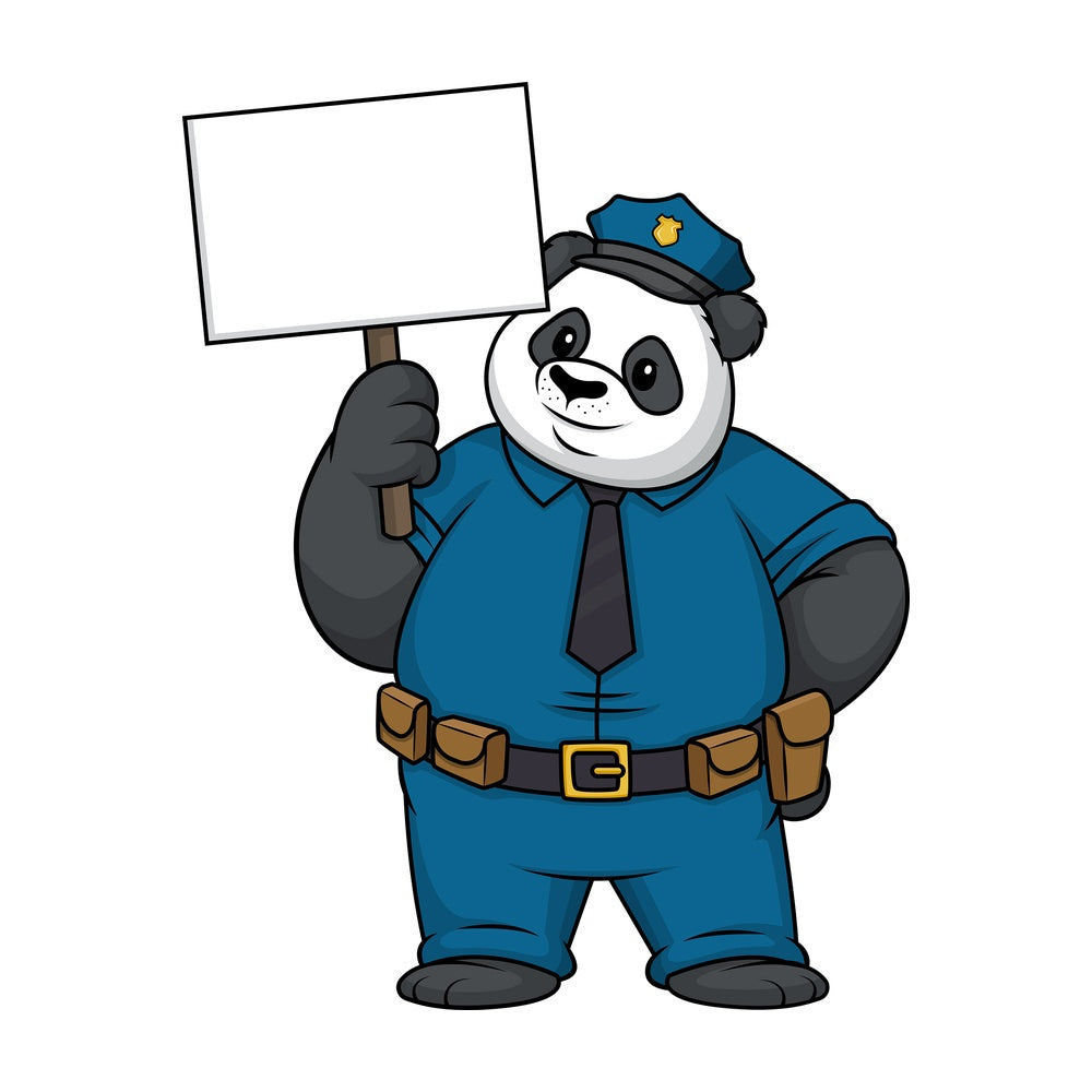 Panda policeman holding empty sign. PNG - JPG and vector EPS (infinitely scalable).