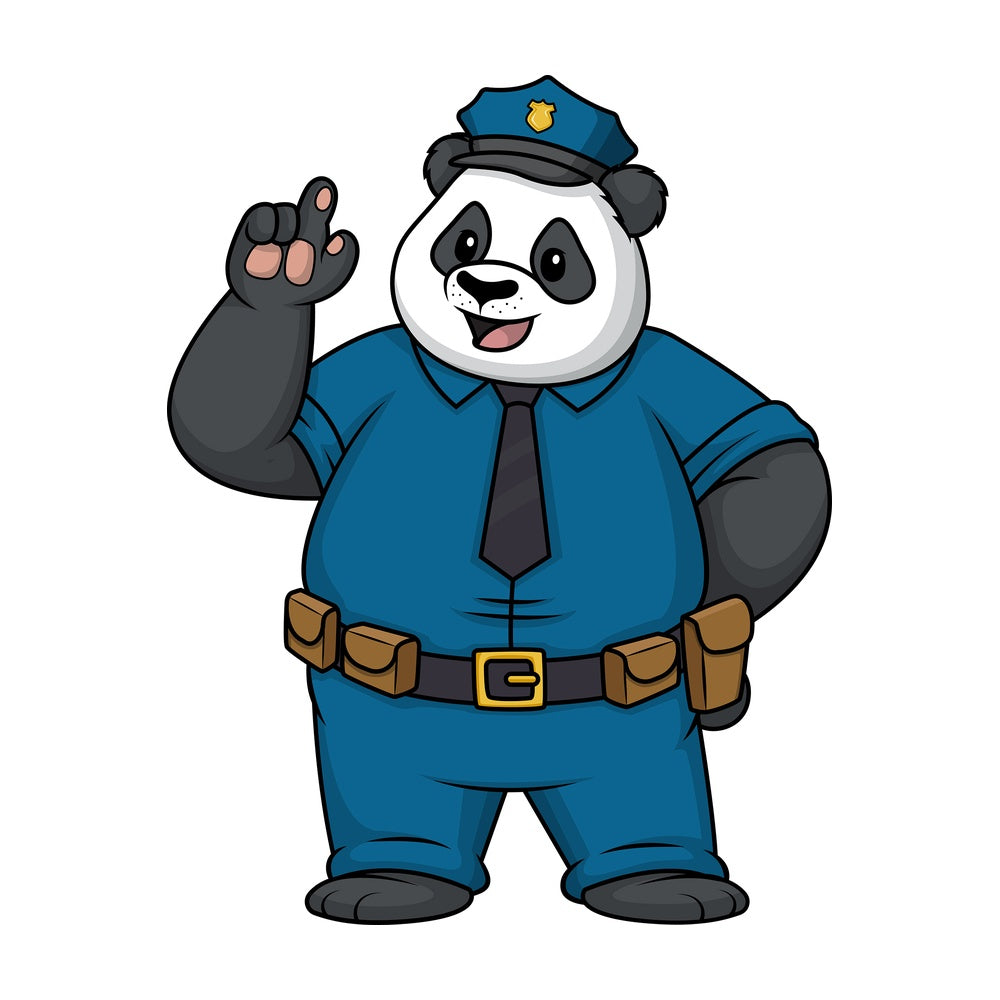 Panda policeman pointing up. PNG - JPG and vector EPS (infinitely scalable).