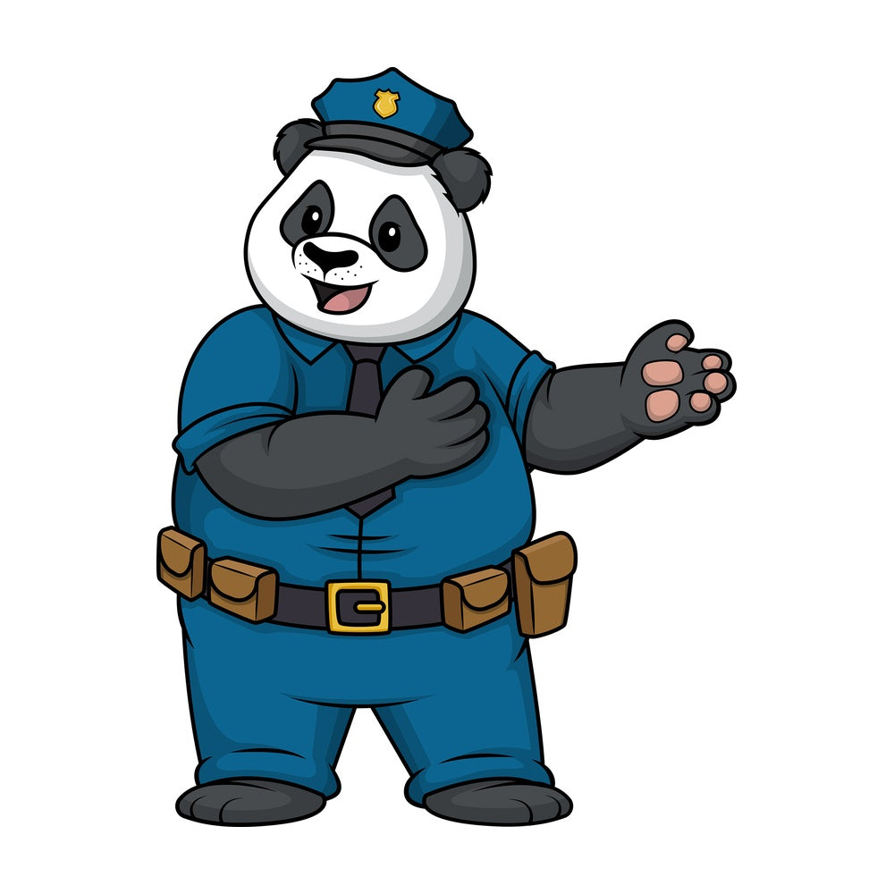 Panda policeman pointing sideways. PNG - JPG and vector EPS (infinitely scalable).