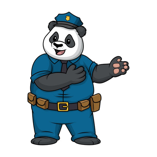 Panda policeman pointing sideways. PNG - JPG and vector EPS (infinitely scalable).