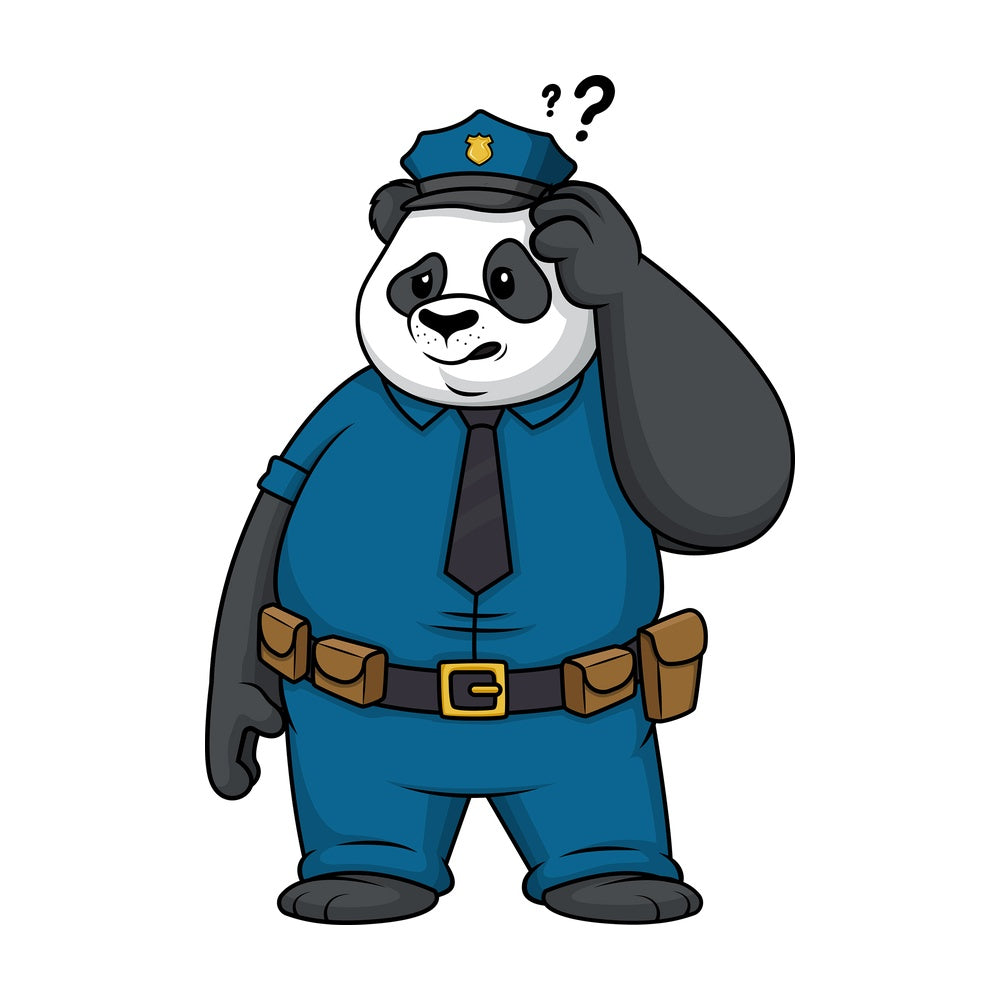 Confused panda policeman. PNG - JPG and vector EPS (infinitely scalable).