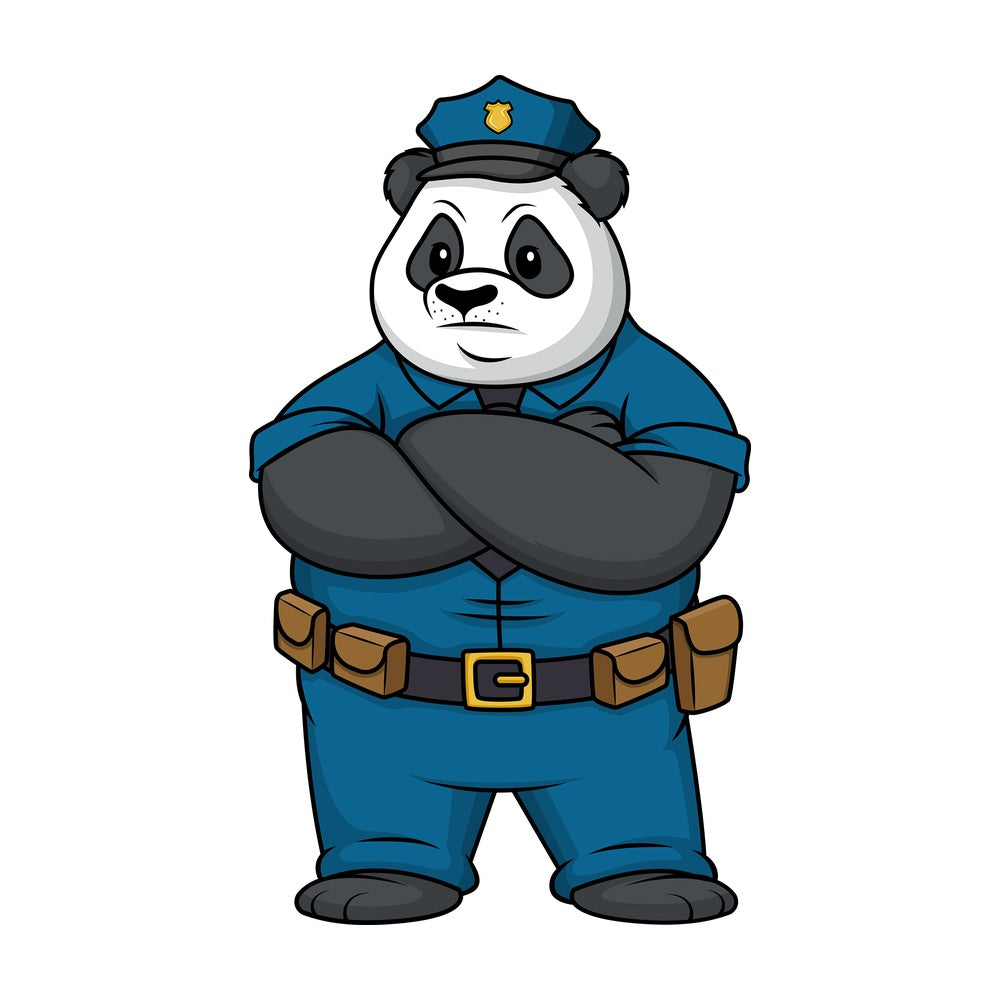 Serious panda policeman. PNG - JPG and vector EPS file formats (infinitely scalable). Image isolated on transparent background.