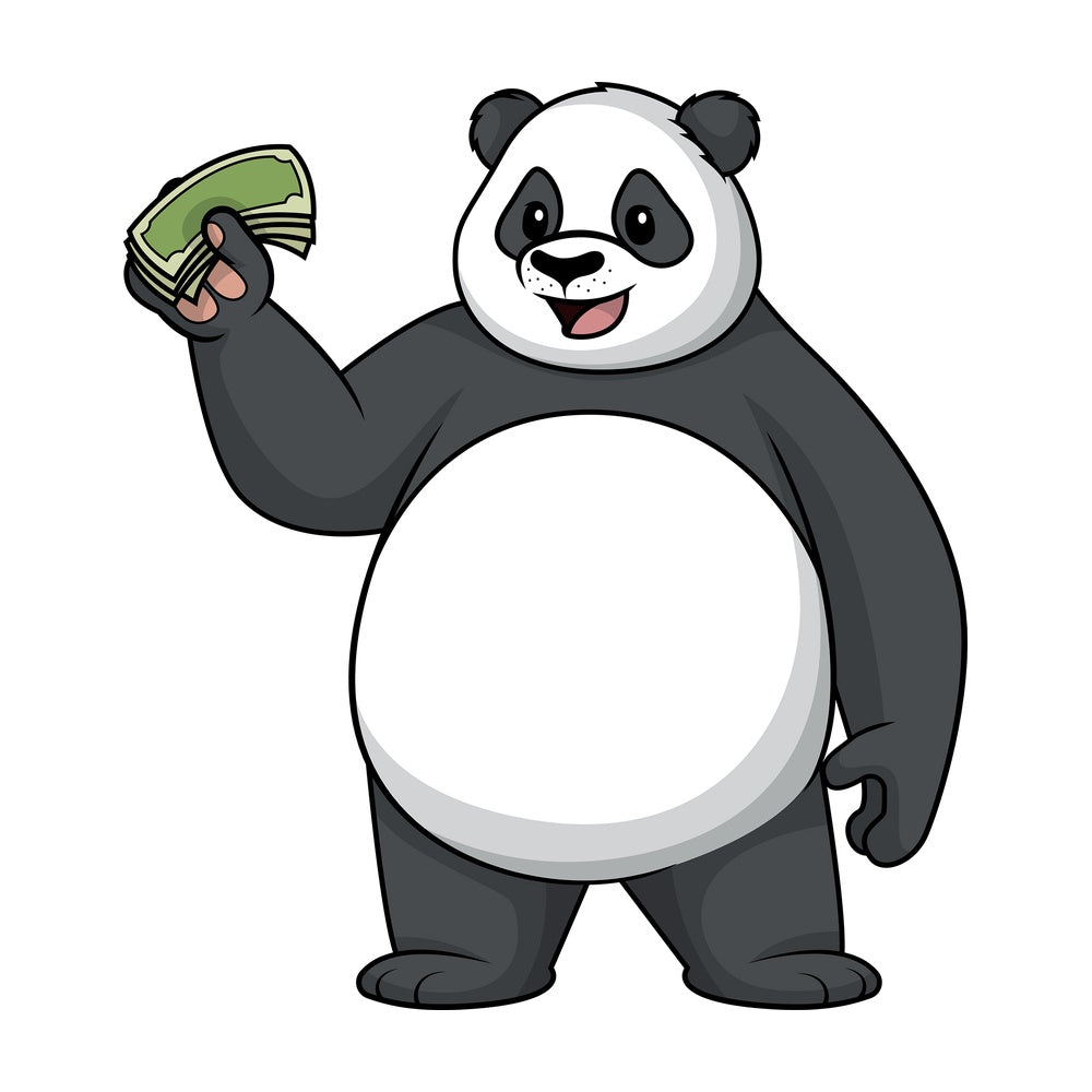 Panda holding money. PNG - JPG and vector EPS (infinitely scalable).