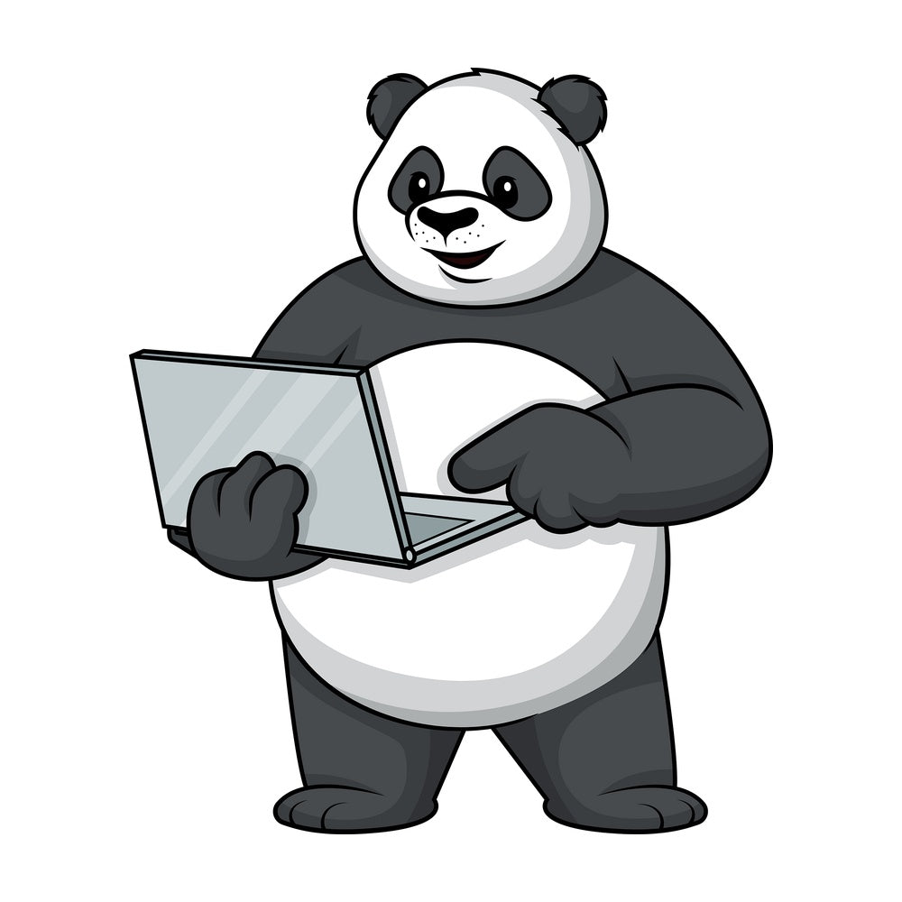 Panda working with laptop. PNG - JPG and vector EPS (infinitely scalable).
