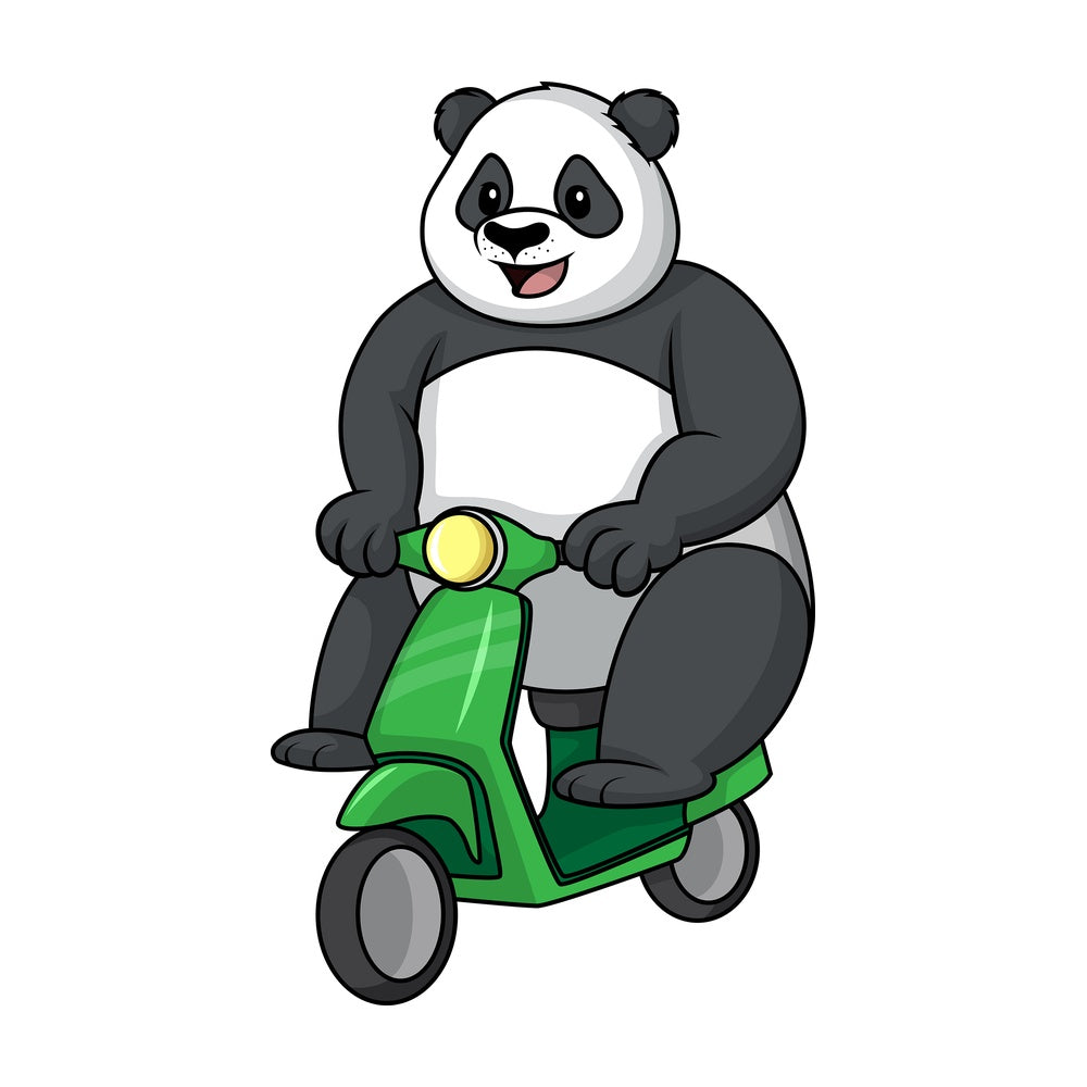 Panda riding scooter. PNG - JPG and vector EPS (infinitely scalable).