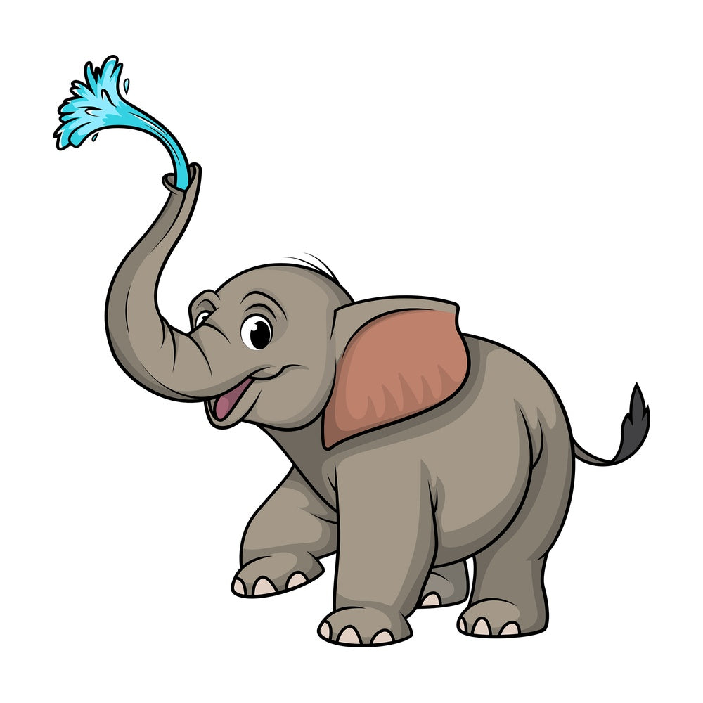 Elephant spraying water with trunk. PNG - JPG and vector EPS (infinitely scalable).