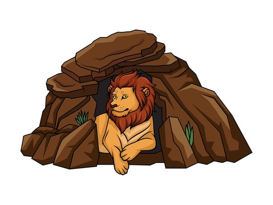 Lion lying in its den. PNG - JPG and vector EPS (infinitely scalable).