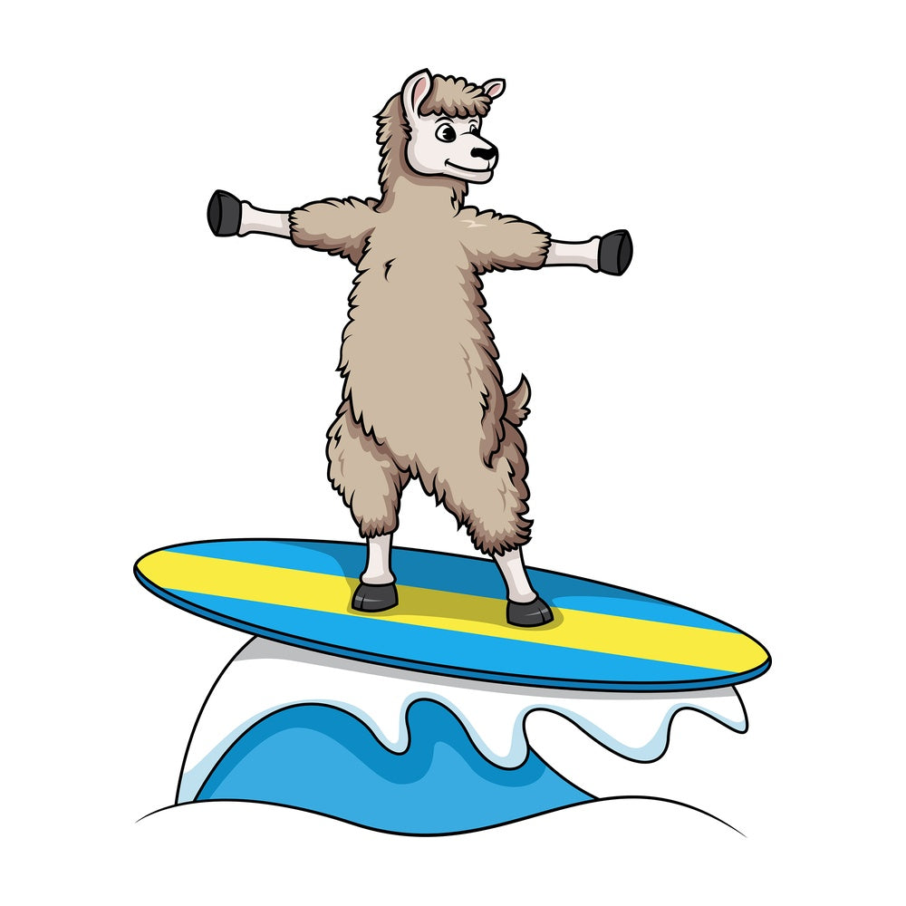 Llama surfing. PNG - JPG and vector EPS (infinitely scalable).
