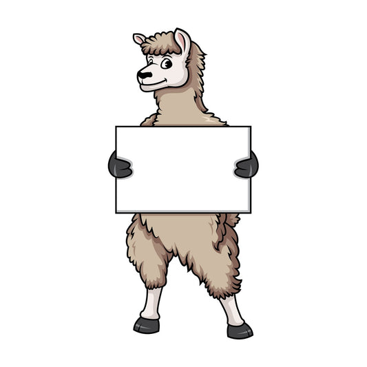 Llama holding empty sign. PNG - JPG and vector EPS (infinitely scalable).