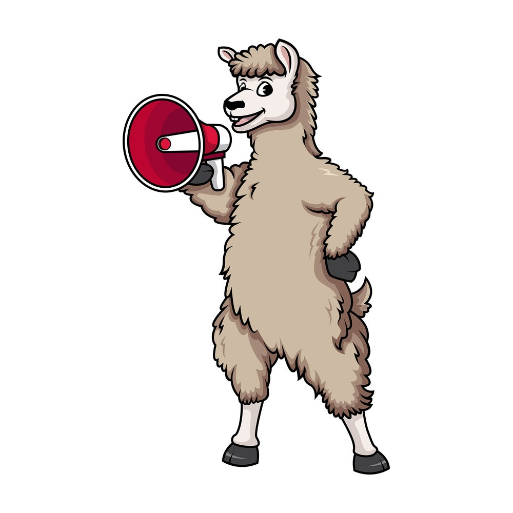 Llama holding loudspeaker. PNG - JPG and vector EPS (infinitely scalable).