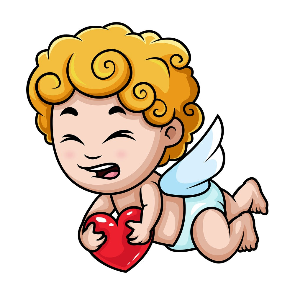 Sad cupid carrying red heart. PNG - JPG and vector EPS (infinitely scalable).
