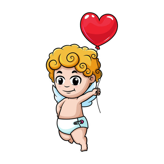 Cupid holding heart balloon. PNG - JPG and vector EPS (infinitely scalable).