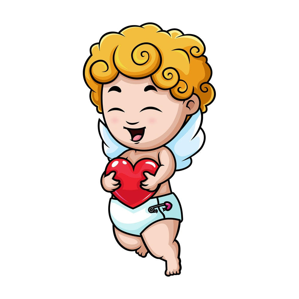 Happy cupid holding heart. PNG - JPG and vector EPS (infinitely scalable).