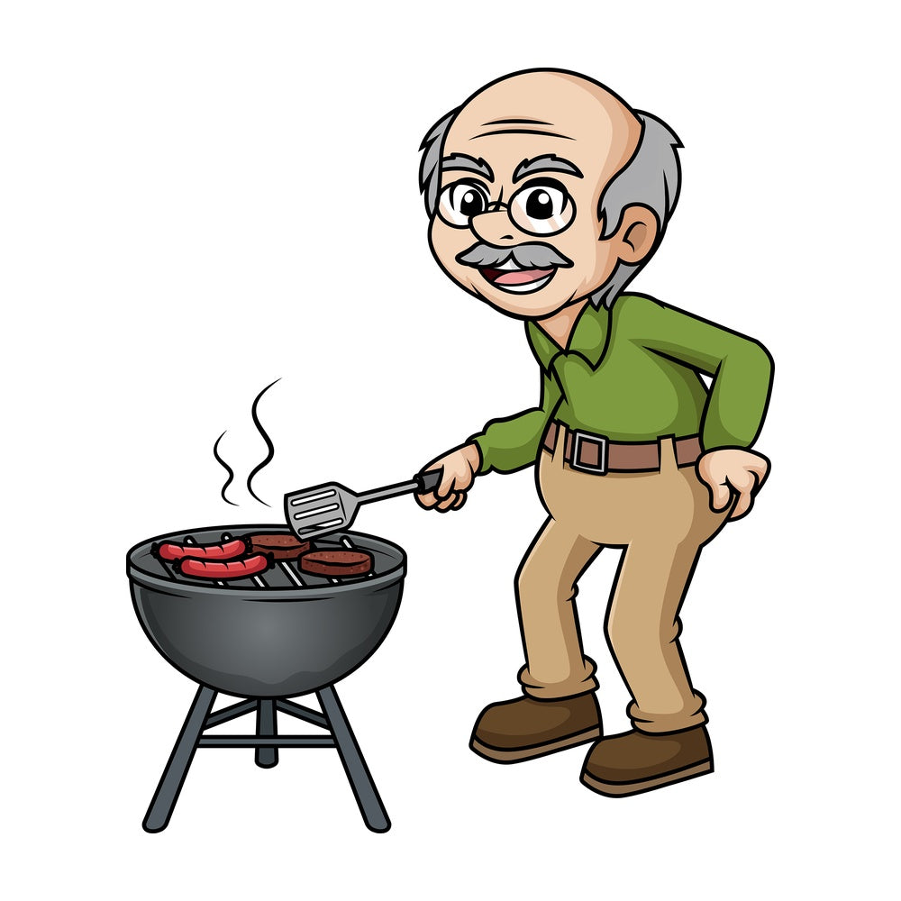 Old man barbecuing. PNG - JPG and vector EPS (infinitely scalable). Image isolated on transparent background.