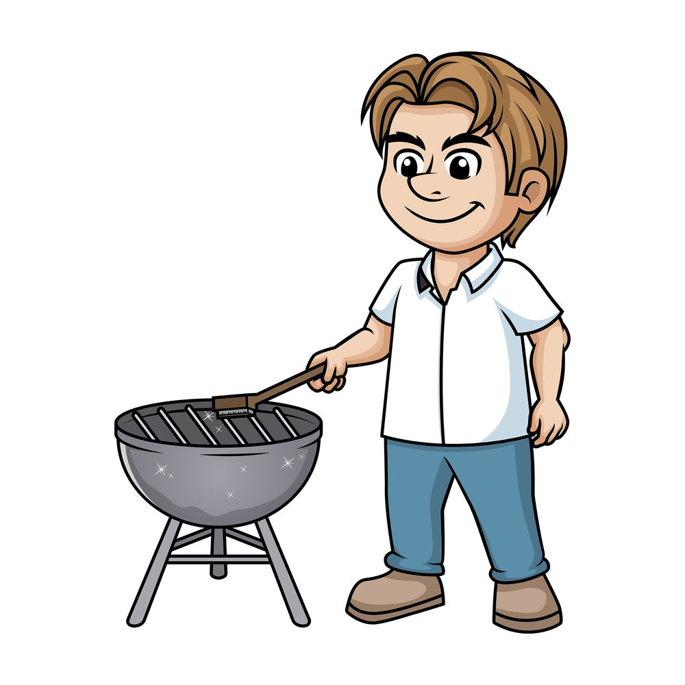 Man cleaning bbq grill. PNG - JPG and vector EPS (infinitely scalable). Image isolated on transparent background.